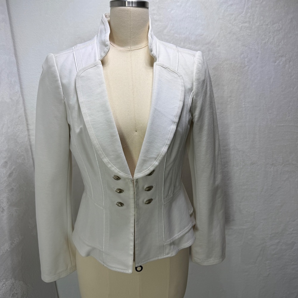 White House Black Market Cream Military Vest Gold Crest Buttons Size 8